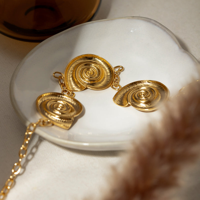 gold plated geometric spiral pendant necklace, view 8 - MRSLM