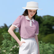 puff sleeve polo neck t-shirt, view 2 - MRSLM