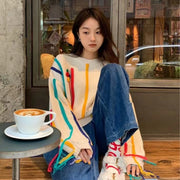 fringed striped sweater for women, view 10 - MRSLM