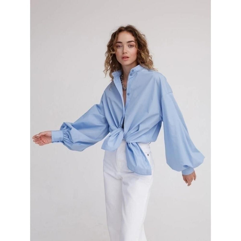 women's cotton lantern sleeve blouse, view 2 - MRSLM