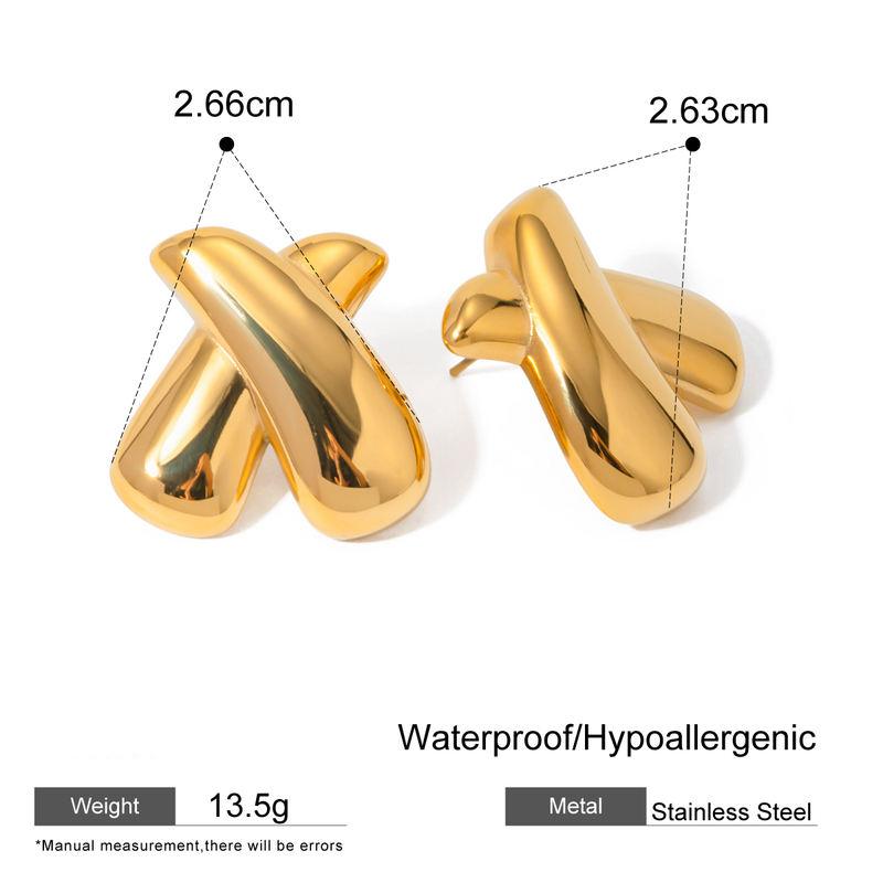 gold plated chubby X stud earrings, view 2 - MRSLM