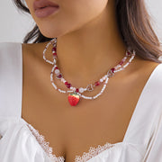 strawberry heart pearl choker necklace, view 4 - MRSLM