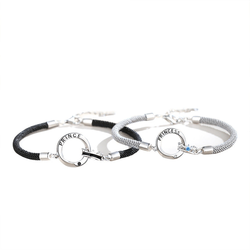 double ring couple bracelet sterling silver, view 2 - MRSLM