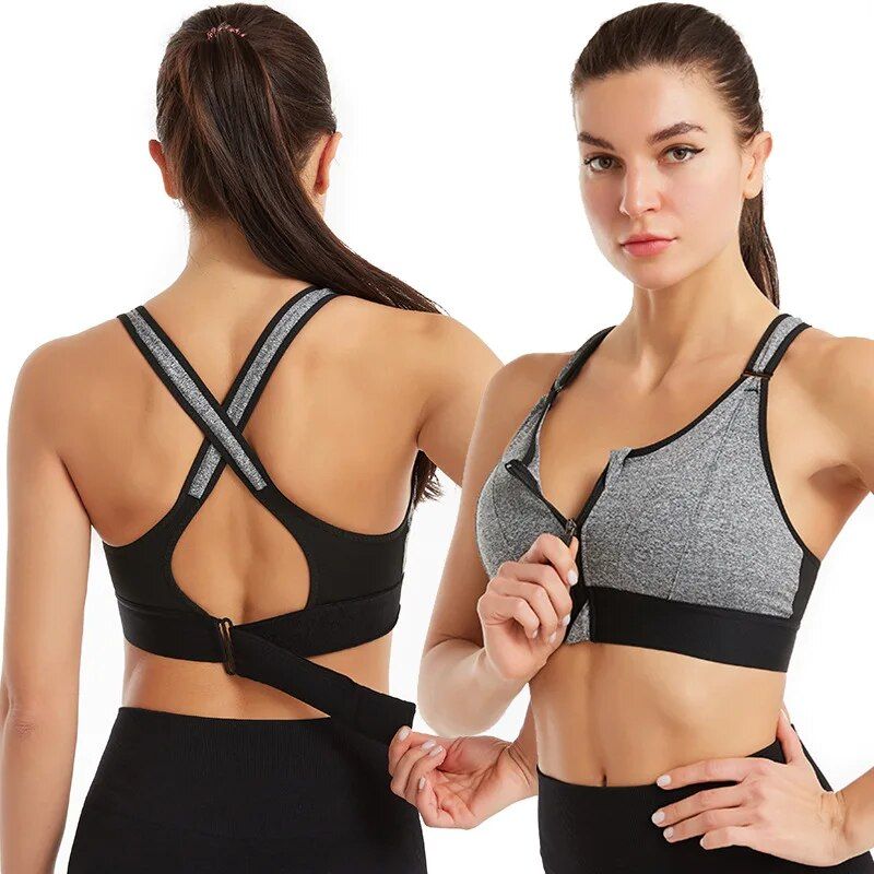 women's zip-front sports bra, view 4 - MRSLM