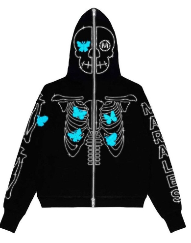 rhinestone print hooded zip cardigan, view 7 - MRSLM