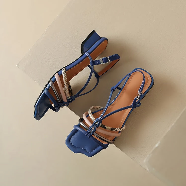 colorful buckle strap chunky heel sandals, view 13 - MRSLM