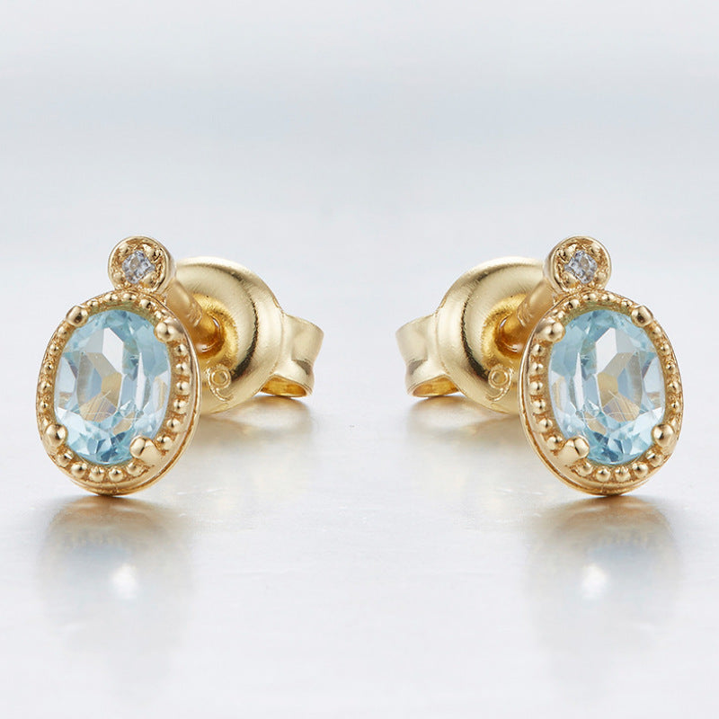 sky blue water drop ear studs, view 3 - MRSLM
