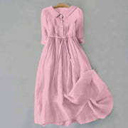 Pleated lace-up cotton long dress, view 8 - MRSLM