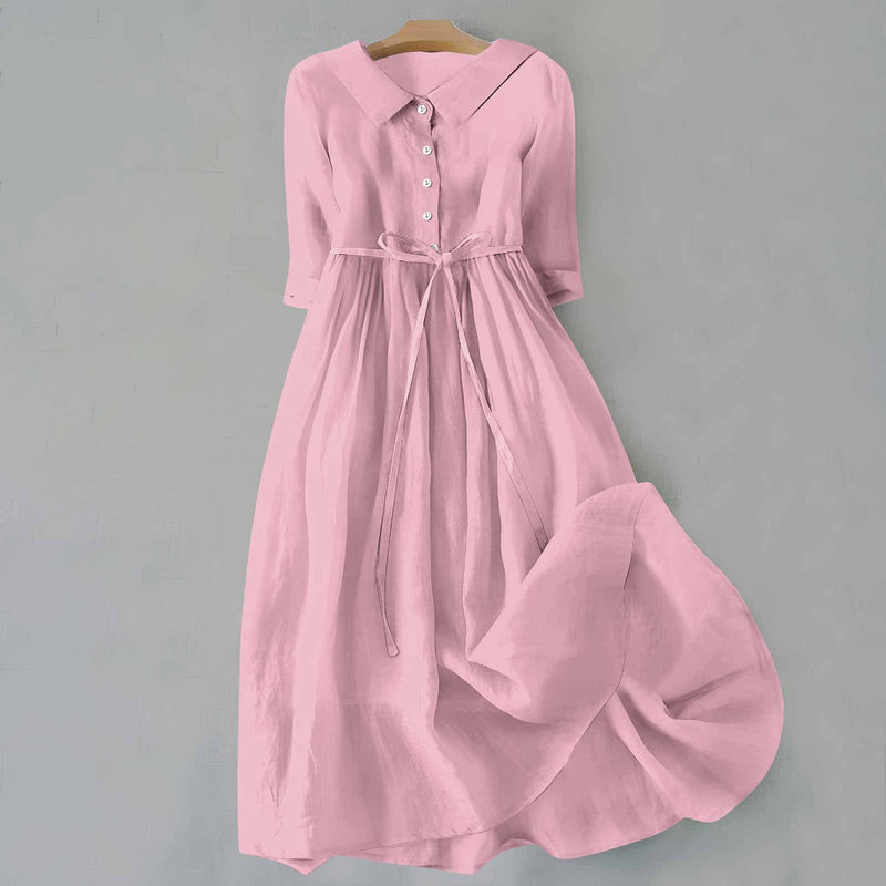 Pleated lace-up cotton long dress, view 8 - MRSLM