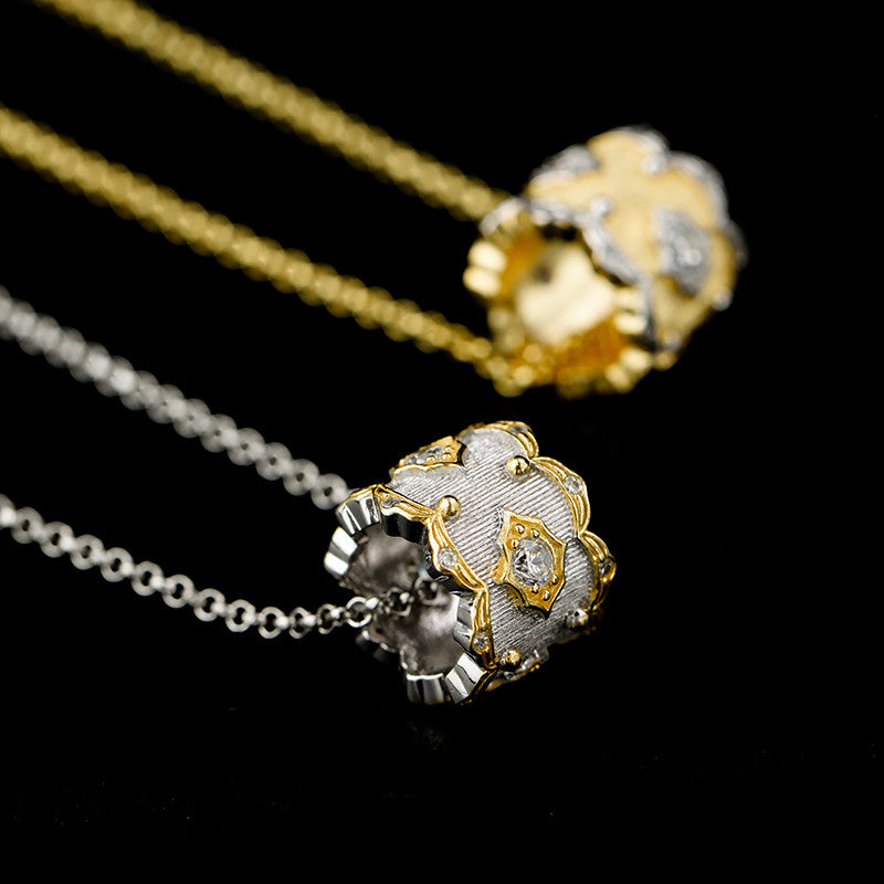 brushed silver zircon flower necklace, view 5 - MRSLM
