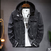 men's hooded denim jacket with holes - MRSLM