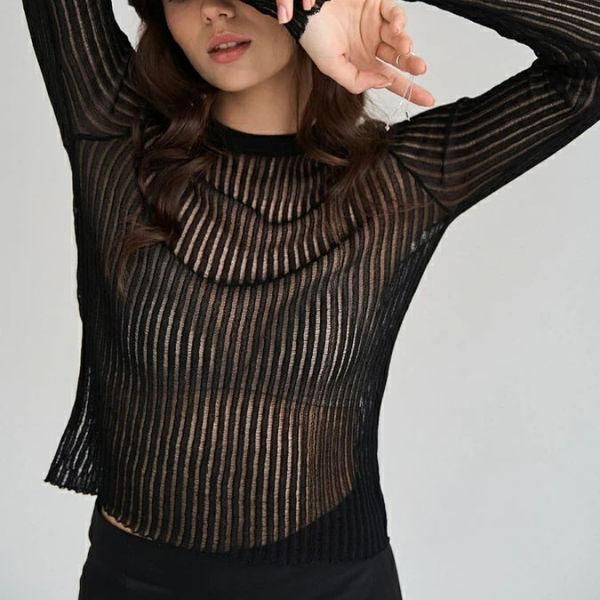 striped see-through knit top, view 25 - MRSLM