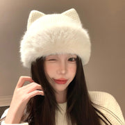 cat-ear knitted cotton hat, view 4 - MRSLM