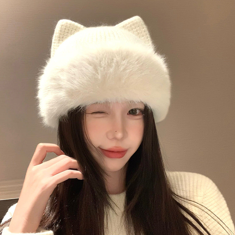 cat-ear knitted cotton hat, view 4 - MRSLM