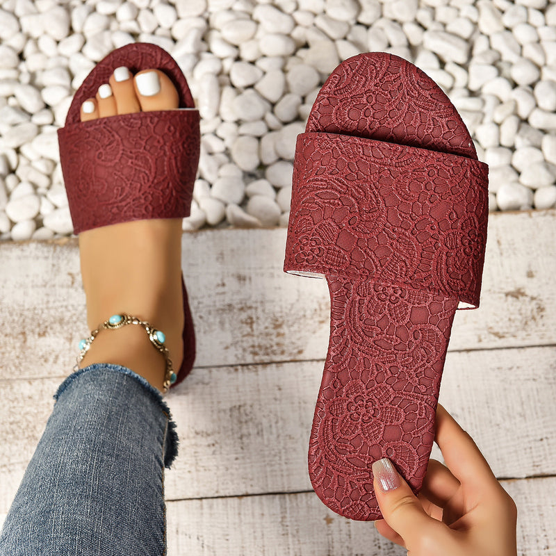 Retro textured flat slide sandals - MRSLM