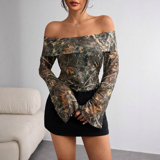 mesh printed off-shoulder fitted top - MRSLM
