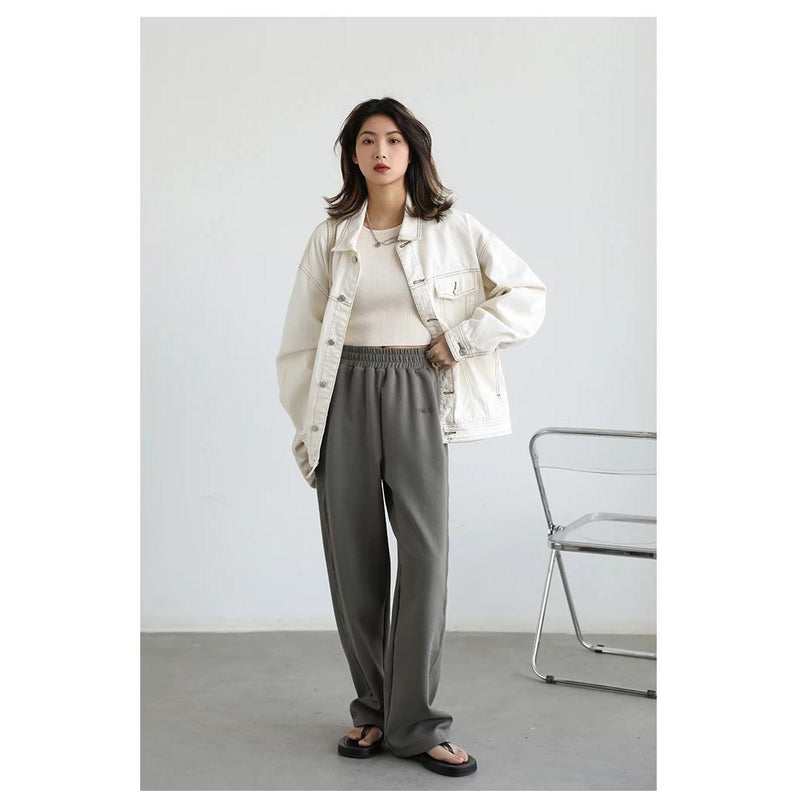 women's elastic waist cotton straight sweatpants, view 4 - MRSLM