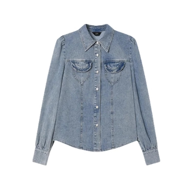 turn-down collar denim blouse, view 2 - MRSLM