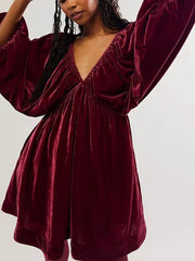 retro velvet v-neck mini dress, view 4 - MRSLM