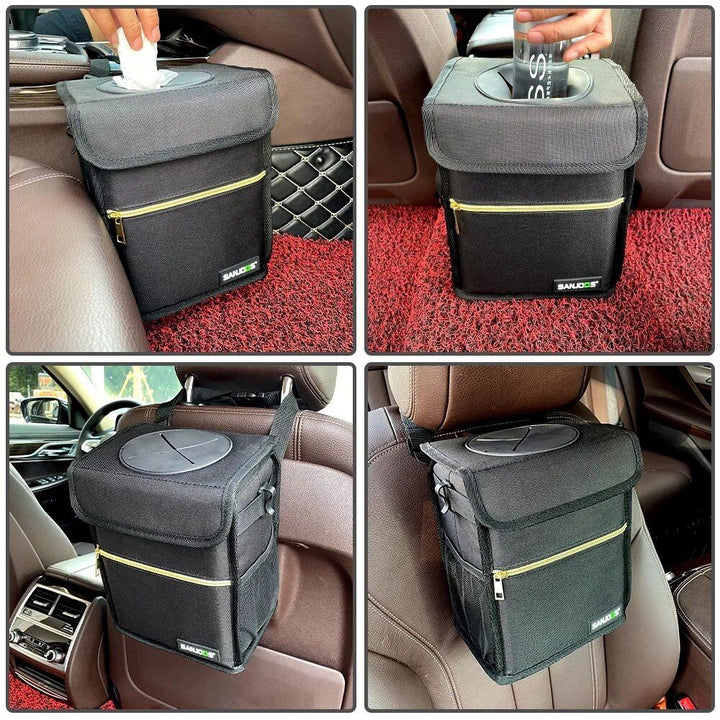 Waterproof Car Trash Bin with Multi-Functional Storage