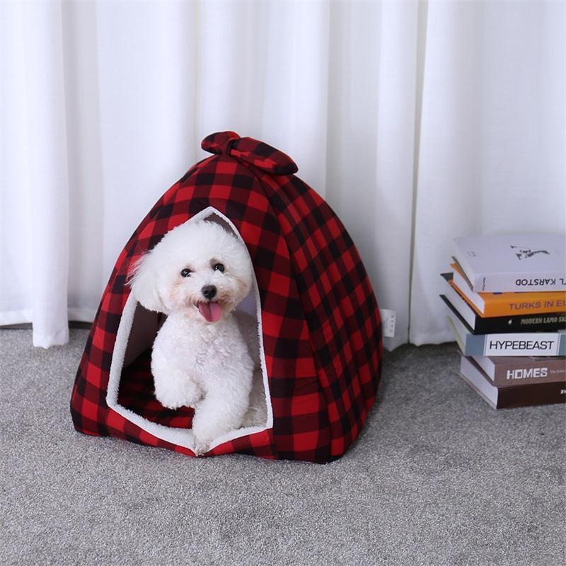 cozy plaid pet tent bed - MRSLM