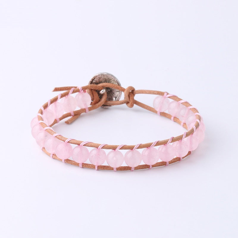 cowhide rope natural crystal bead bracelet, view 5 - MRSLM