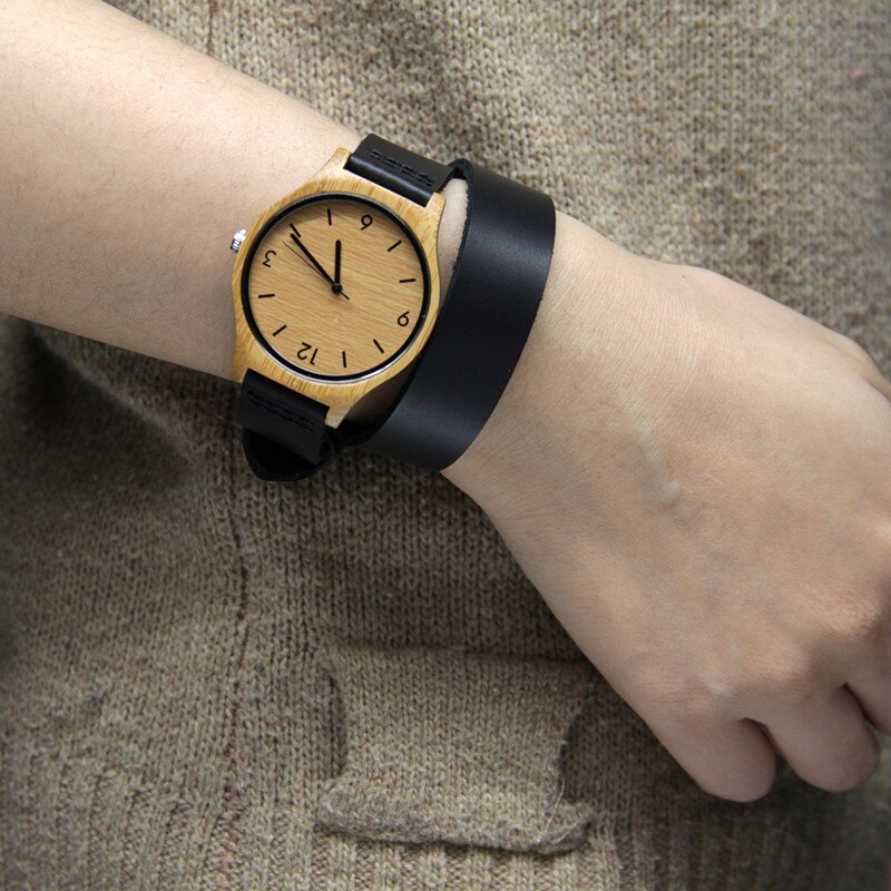 women's natural bamboo wood watch, view 4 - MRSLM