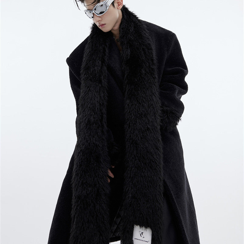 plush thickened overcoat with scarf - MRSLM