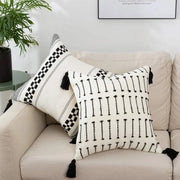 Black and white tassel cushion cover, view 6 - MRSLM