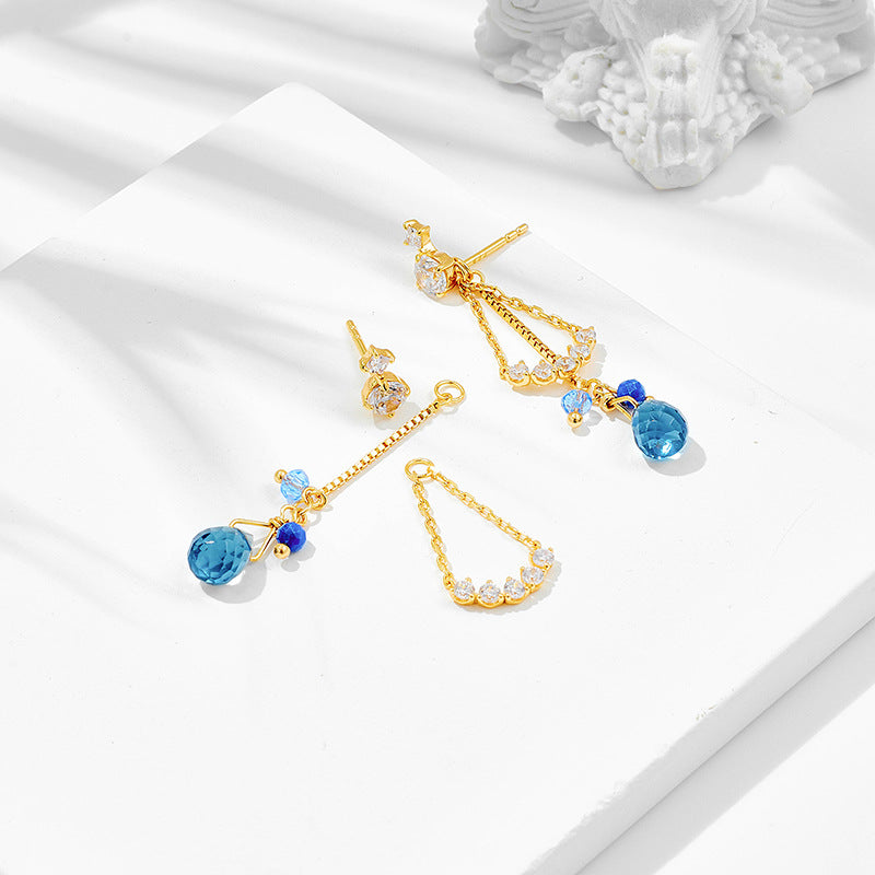 lapis lazuli blue zircon gold plated earrings, view 7 - MRSLM