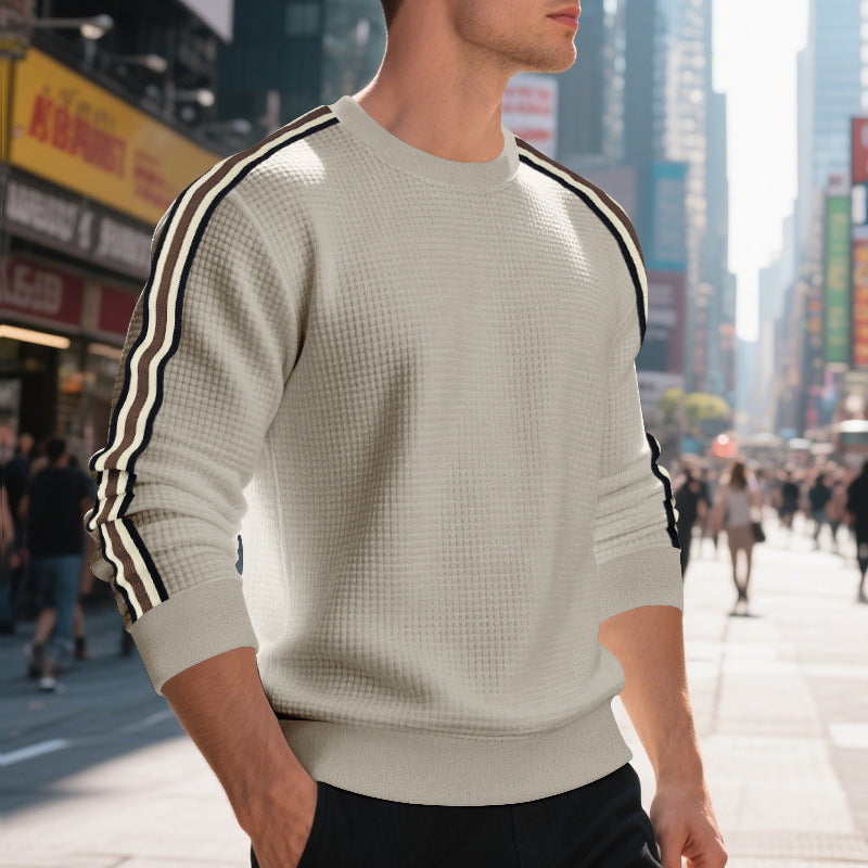 men's striped round neck sweater, view 9 - MRSLM