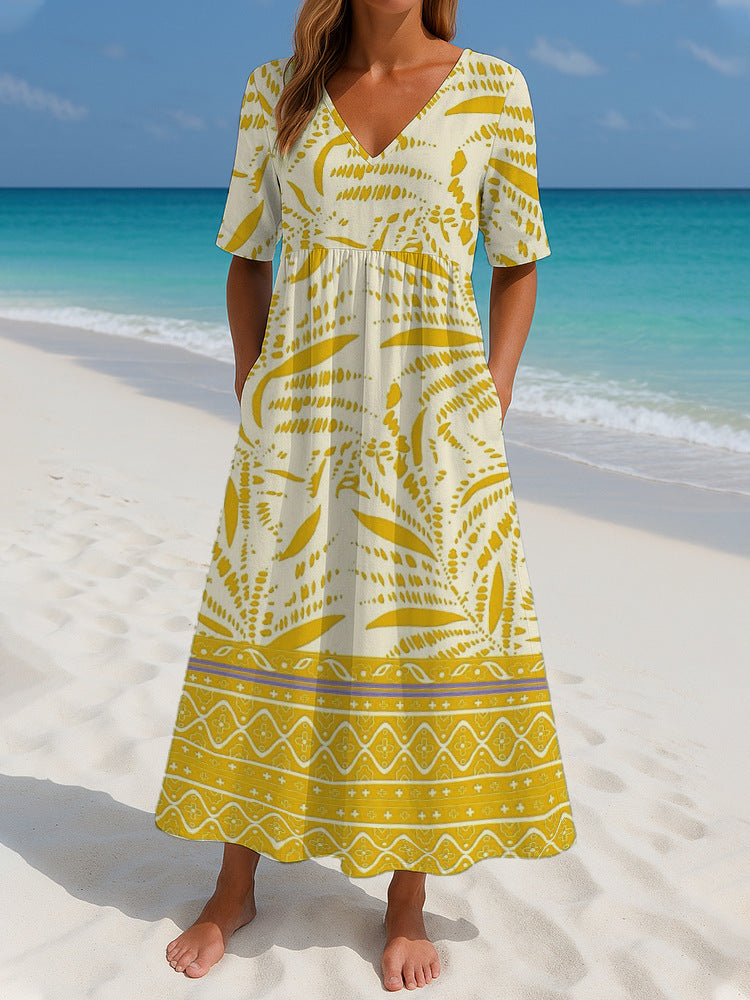 loose printed short sleeve dress, view 6 - MRSLM