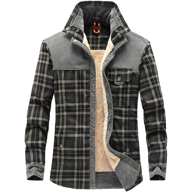 Men's fleece-lined cotton plaid jacket, view 3 - MRSLM