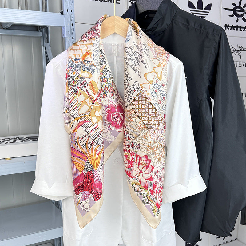 printed square silk scarf for women - MRSLM