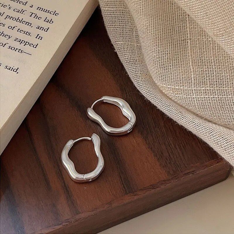 stainless steel geometric hoop earrings, view 3 - MRSLM