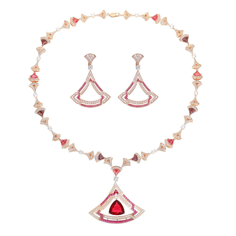 triangle zircon necklace and earring set, view 8 - MRSLM