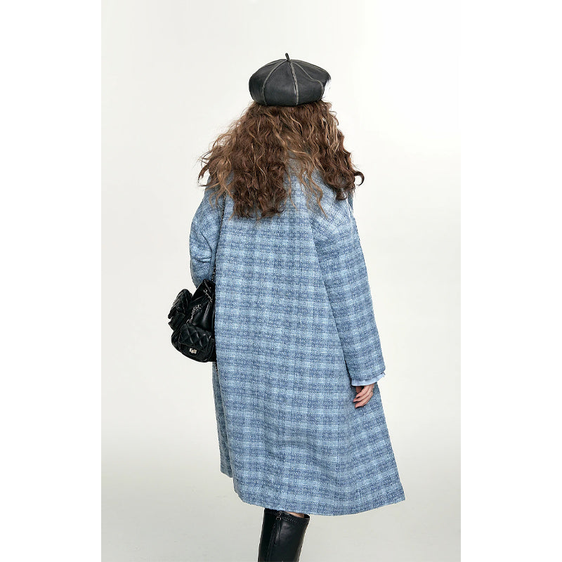 blue plaid women's coat, view 6 - MRSLM