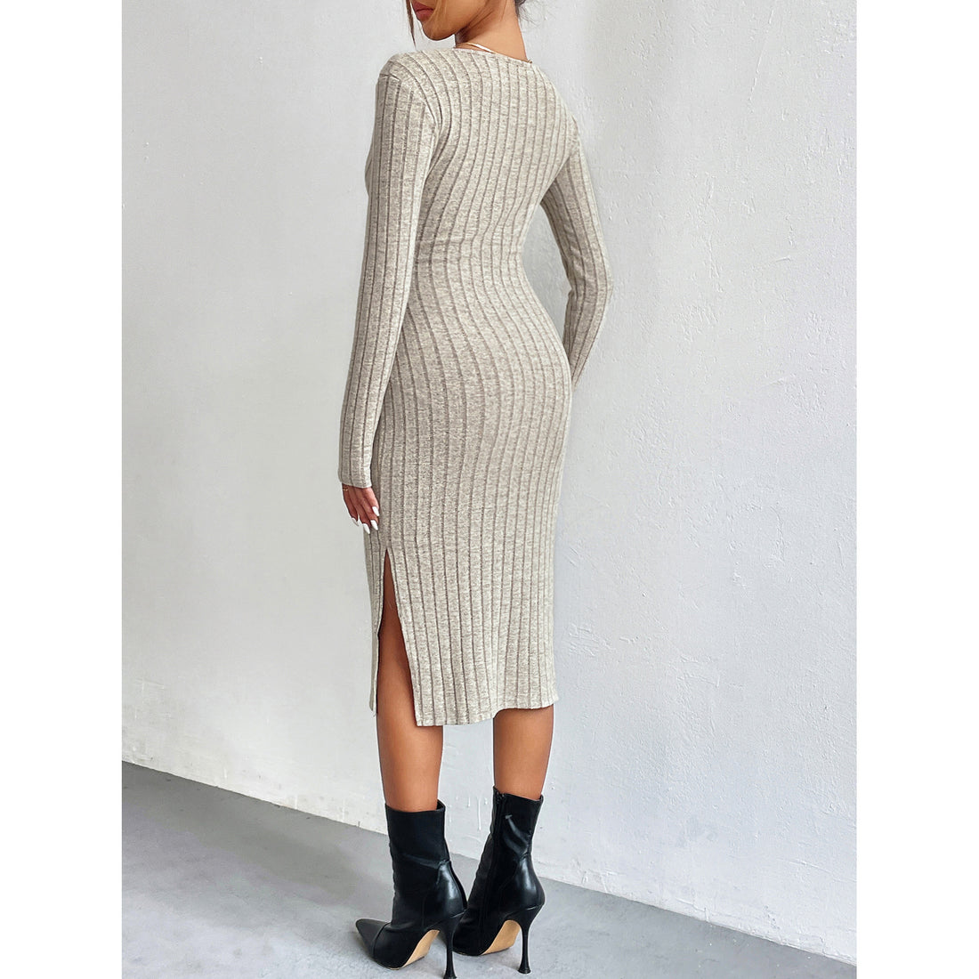 Sexy High Waist Slit Long Sleeve Dress