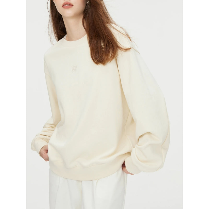 beige drop sleeve cotton pullover, view 2 - MRSLM