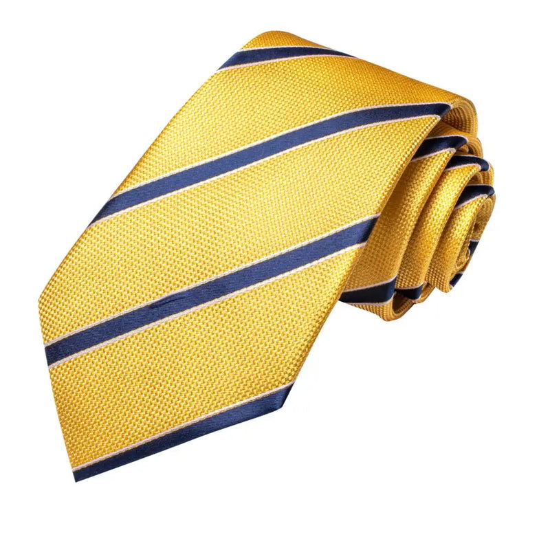 Yellow and blue striped silk necktie set, view 5 - MRSLM