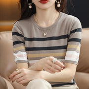 women's striped knit short sleeve top - MRSLM