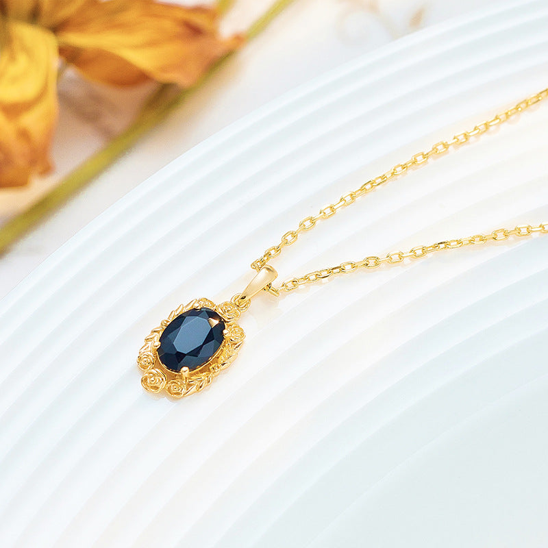 retro silver black agate necklace, view 2 - MRSLM