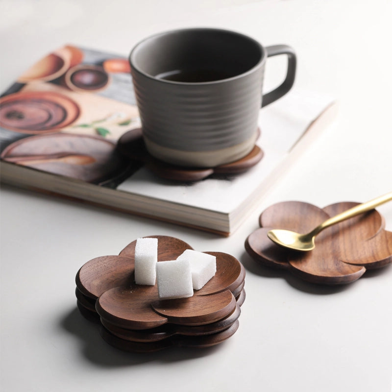 walnut wood flower coasters, view 3 - MRSLM