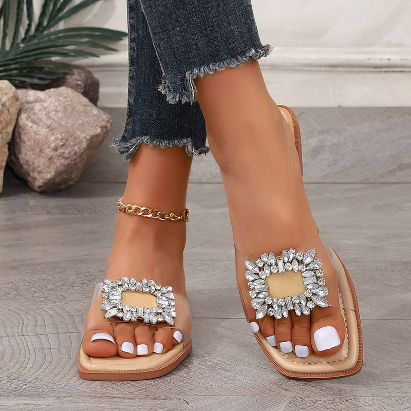 Rhinestone transparent flat sandals, view 6 - MRSLM