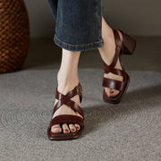 leather high-heel sandals with buckle strap, view 8 - MRSLM