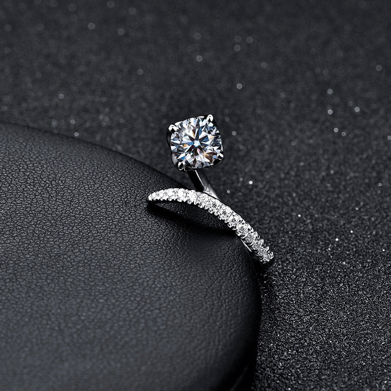 small moissanite geometric silver ring, view 6 - MRSLM