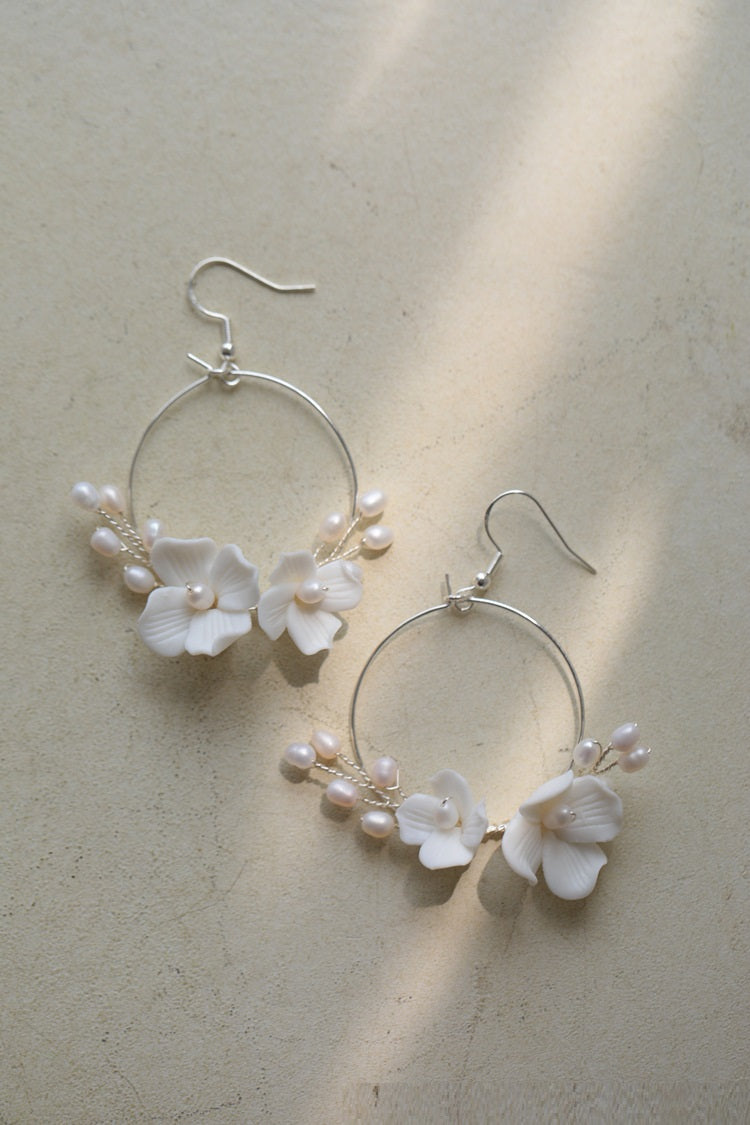 freshwater pearl flower circle earrings, view 2 - MRSLM