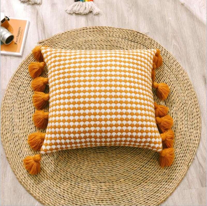 Spot plaid tassel cushion cover - MRSLM