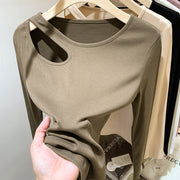 women's cut-out collarbone long sleeve tee, view 4 - MRSLM