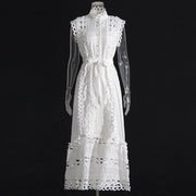 round neck hollow-out long dress, view 4 - MRSLM